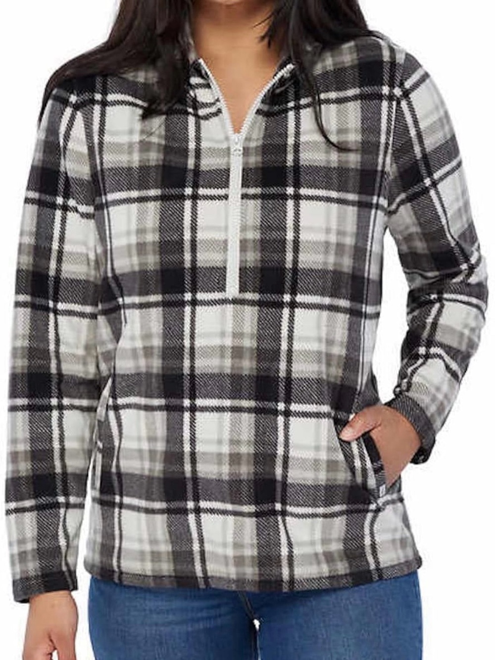 O'Neill Black & White Plaid Half-Zip Hoodie